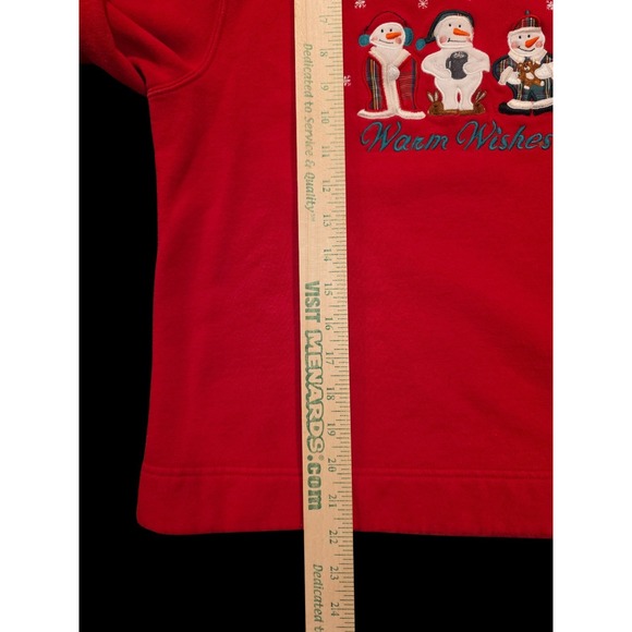 Bechamel Women's S Red Christmas Sweatshirt Embroidered Snowmen Warm Wishes - Picture 6 of 10